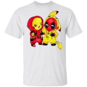 Pokemon Deadpool T-Shirt Baby Pikachu Crossover Cartoon Graphic Fan Tee 92